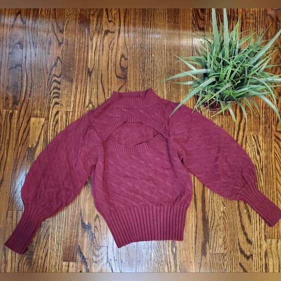 Francesca's Burgundy Corie Cable Cutout Swaeter - Picture 6 of 11